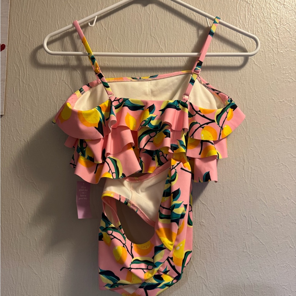 Pink Lemon Print Ruffle Swimsuit - Picture 2 of 4